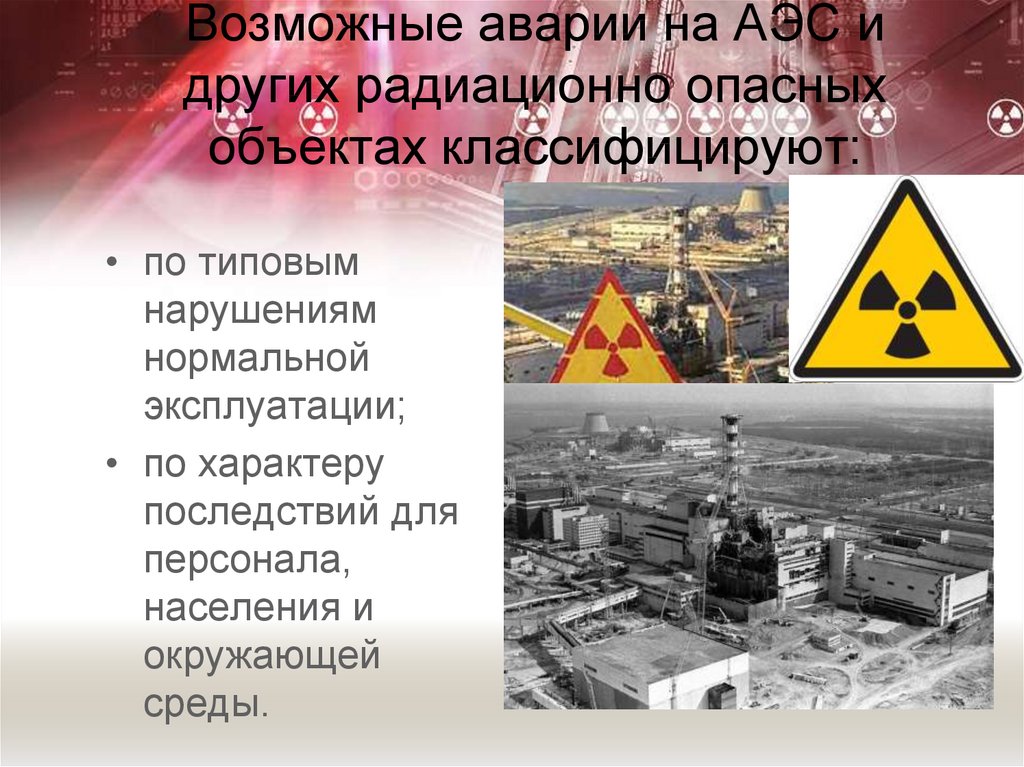 Возможные аварии на АЭС и других радиационно опасных объектах классифицируют: