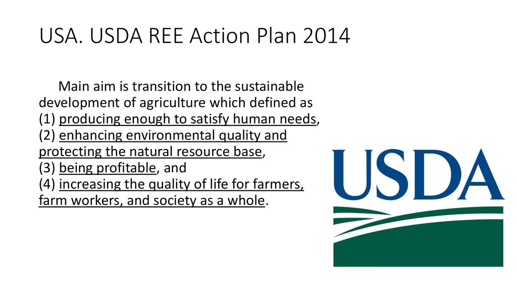USA. USDA REE Action Plan 2014