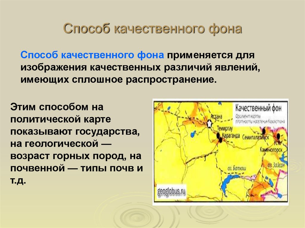 Составление карт определение. Способ качественного фона. Способ качественного фона в картографии. Качественный фон в картографии. Способ изображения качественного фона.