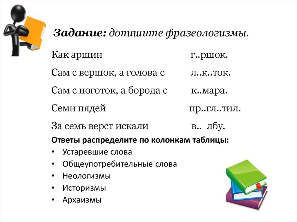 Распределите слова по колонкам таблицы