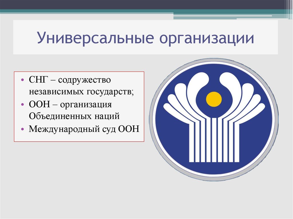 Универсальное международное. Международные организации СНГ. Универсальные организации. Организация независимых государств. Предприятия Содружества независимых государств.