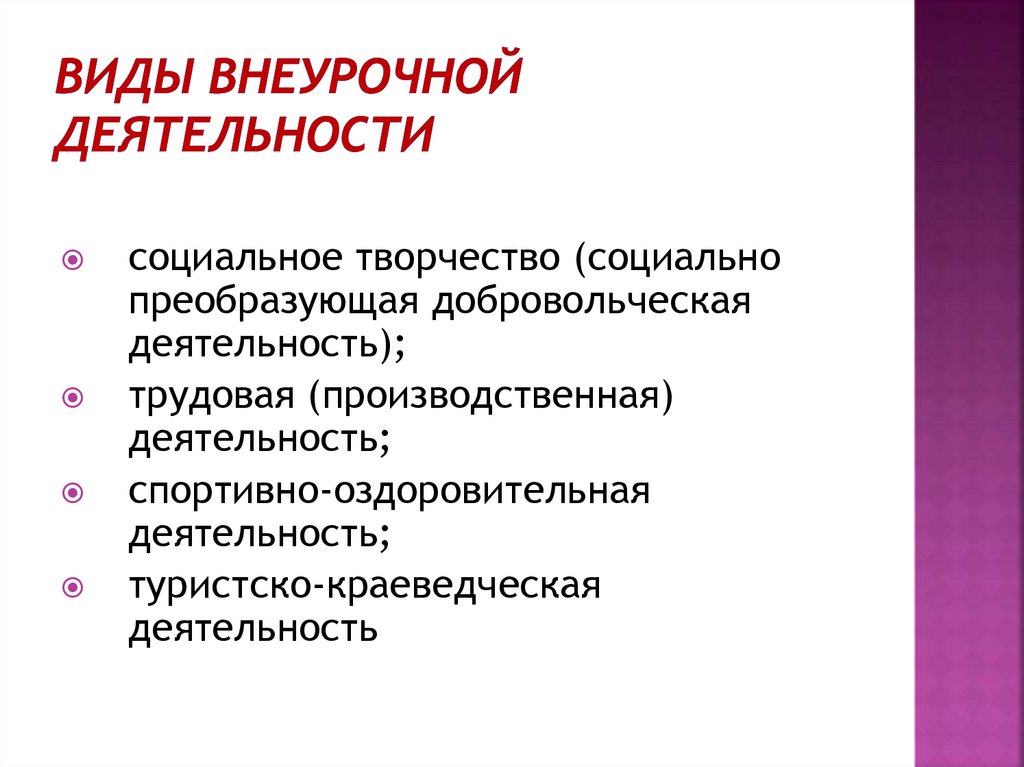 Виды внеурочной деятельности презентация