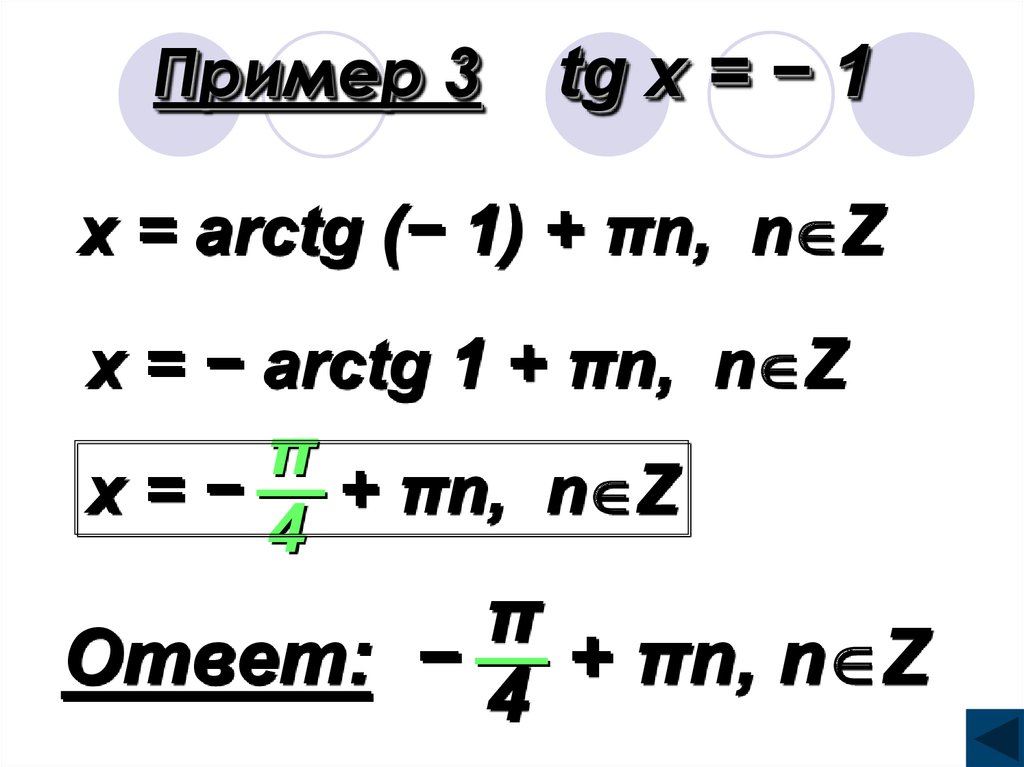 Пример 3 tg x = − 1