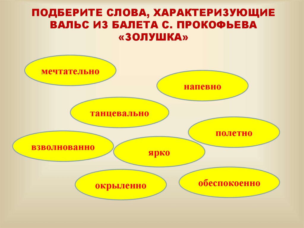 Слова характеризующие года. Слова характеризующие музыку. Вальс из балета Золушка рисунок. Рисунок Золушки с. Прокофьев музыка 3 класс.