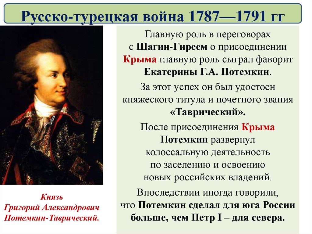 Участники русско турецкой войны 1787 1791. Потёмкин в русско-турецкой войне.