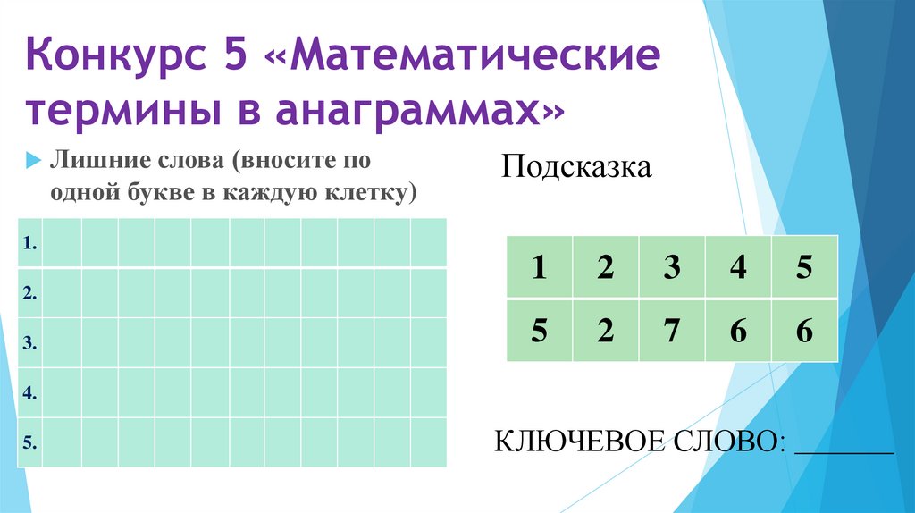 Конкурс 5 «Математические термины в анаграммах»