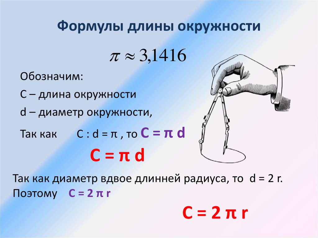 Как найти окружность зная длину. Формула расчета длины окружности. Формула измерения окружности. Формула для вычисления длины окружности. Формула вычисления окружности.