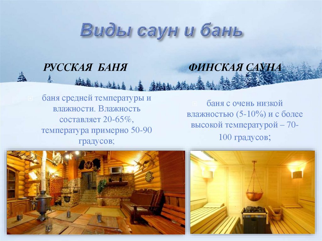 Виды саун и бань