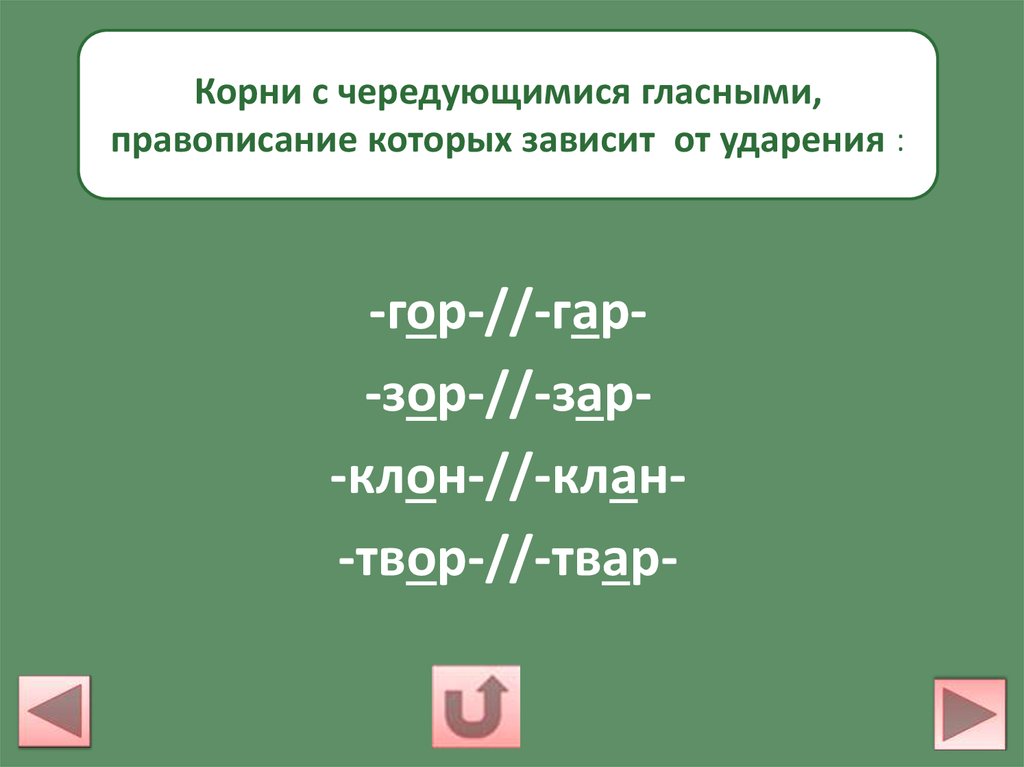 Корни с чередованием презентация тренажер