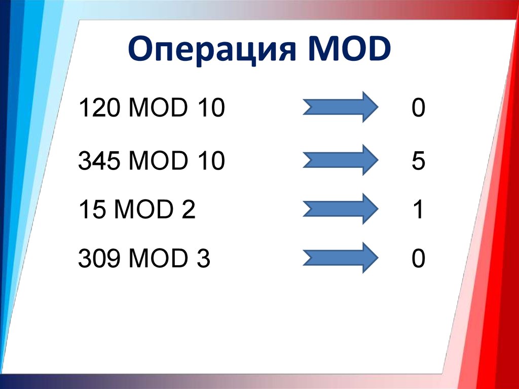 Div mod в паскаль. Операция Mod. Операция Mod в информатике. Mod операция в математике. Операция div и Mod.