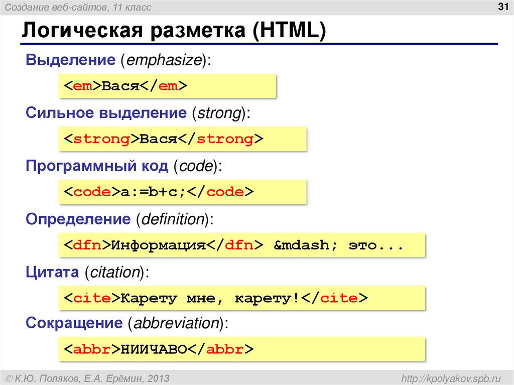 Логическая разметка (HTML)