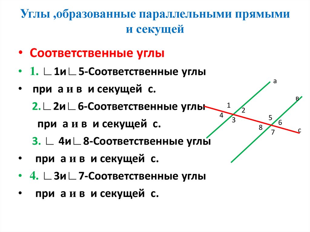 Соответственные углы при пересечении прямых