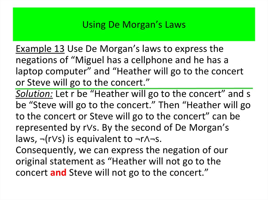 Using De Morgan’s Laws