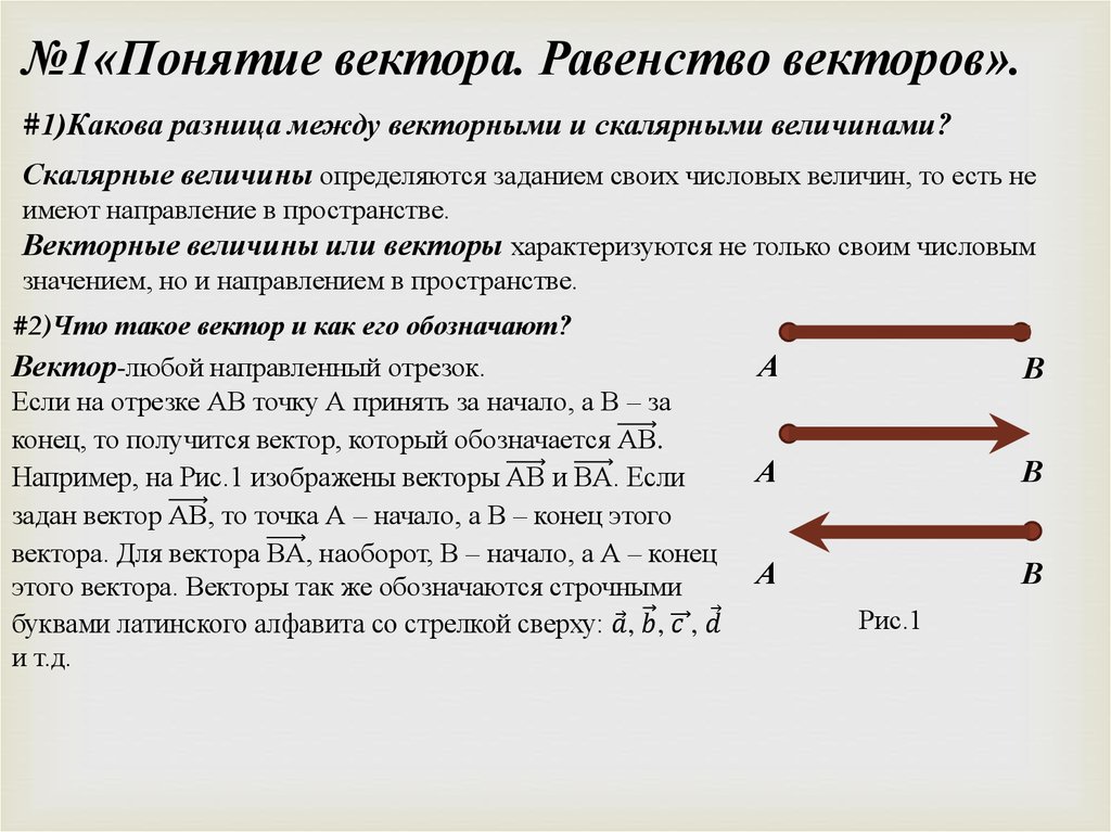 Векторы презентация 10 класс