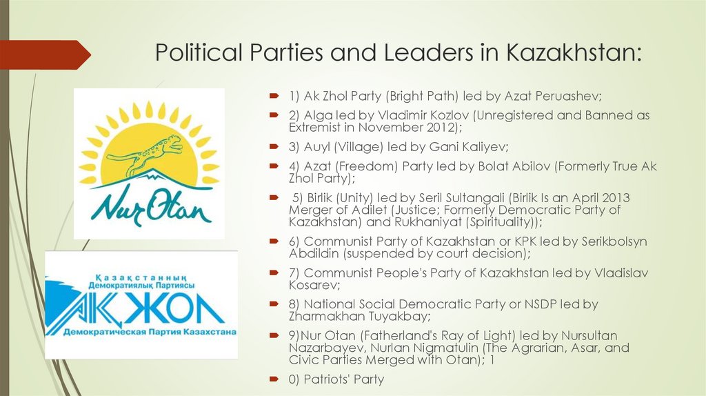 Political Parties and Leaders in Kazakhstan: