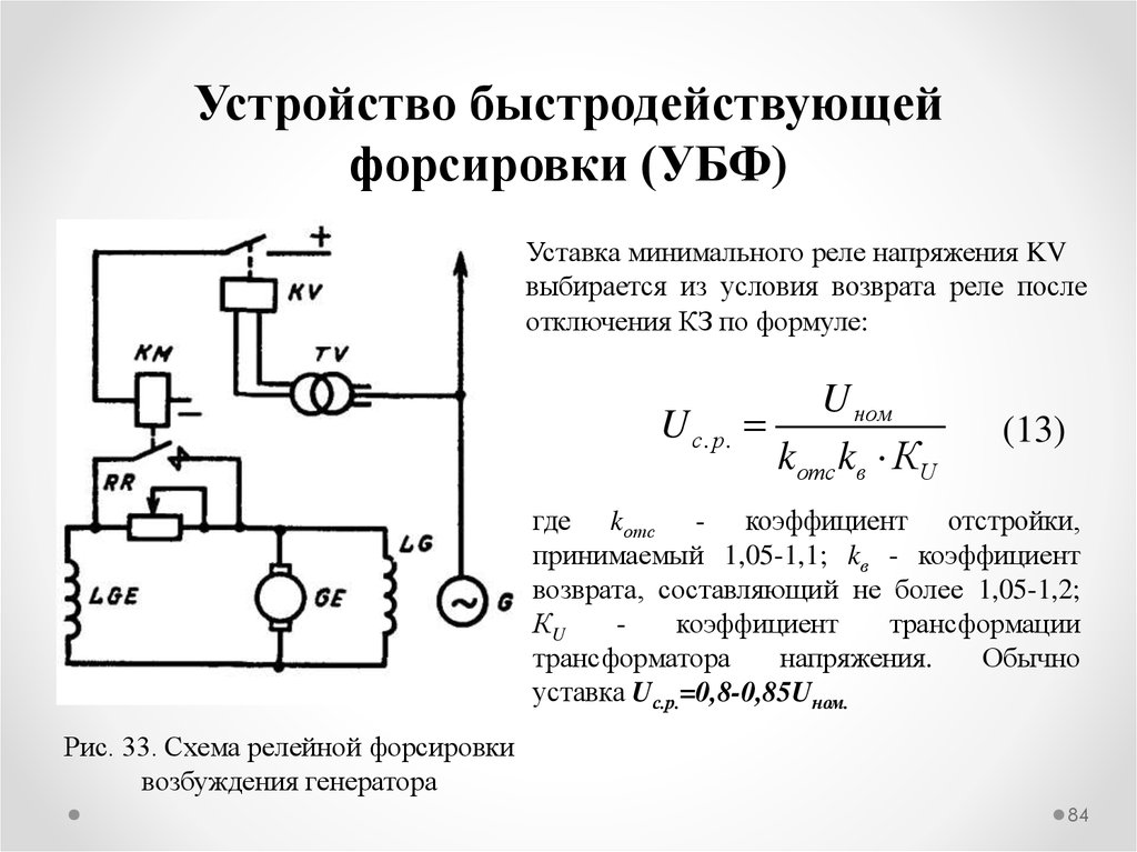 Устройства напряжения. Схема форсировки возбуждения генераторов. Релейная форсировка возбуждения генератора. Схема релейной форсировки возбуждения генератора. Кратность форсировки возбуждения генератора.