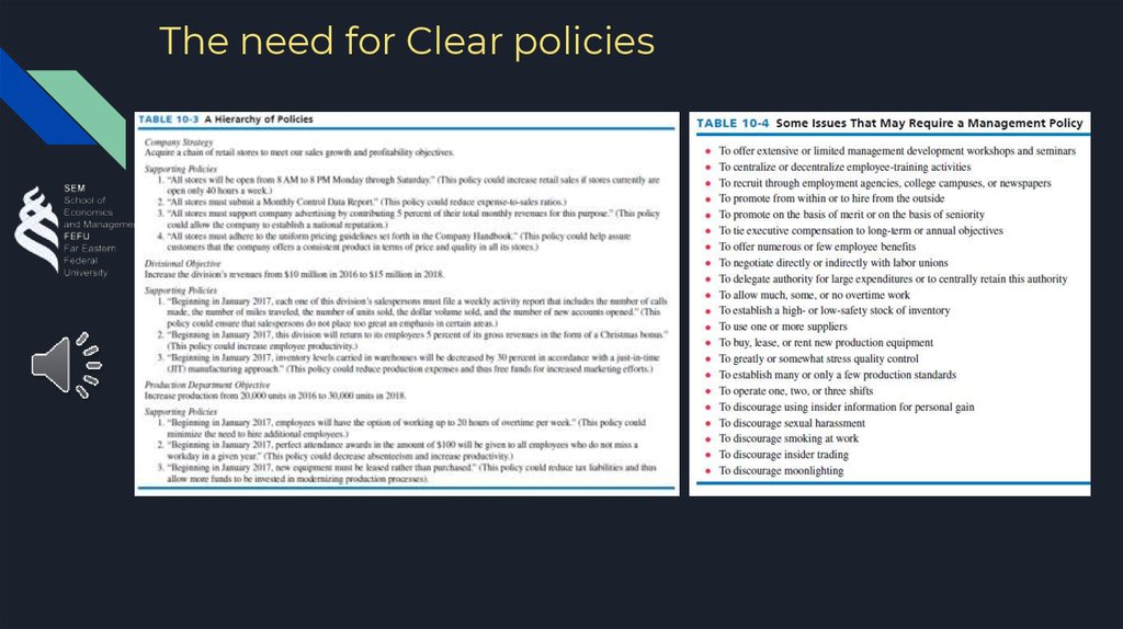 The need for Clear policies