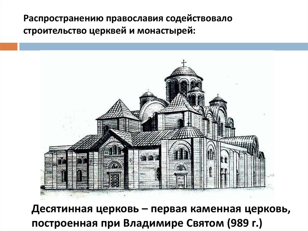Распространению православия содействовало строительство церквей и монастырей: