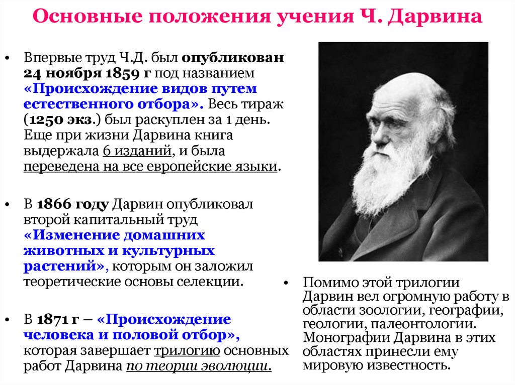 Основные положения учения Ч. Дарвина