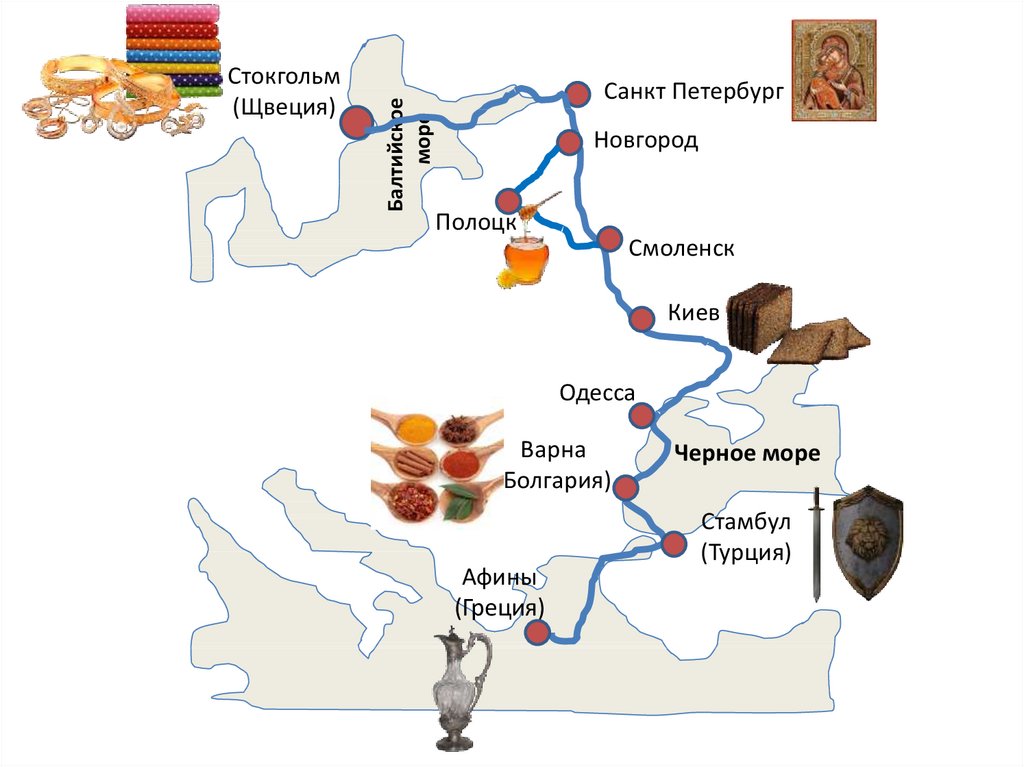 Схема пути из варяг в греки на карте