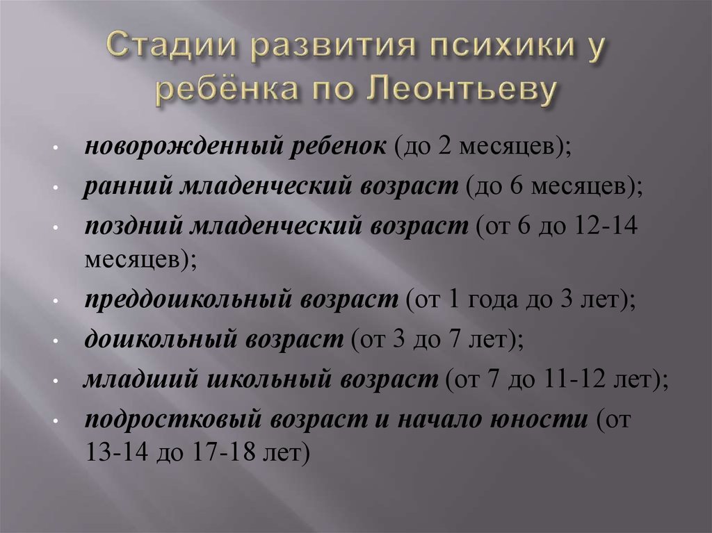 Существовавший в позднем. Стадии психического развития ребенка. Стадии развития психики ребенка по Леонтьеву. Этапы формирования психики человека. Стадии развития Леонтьева.