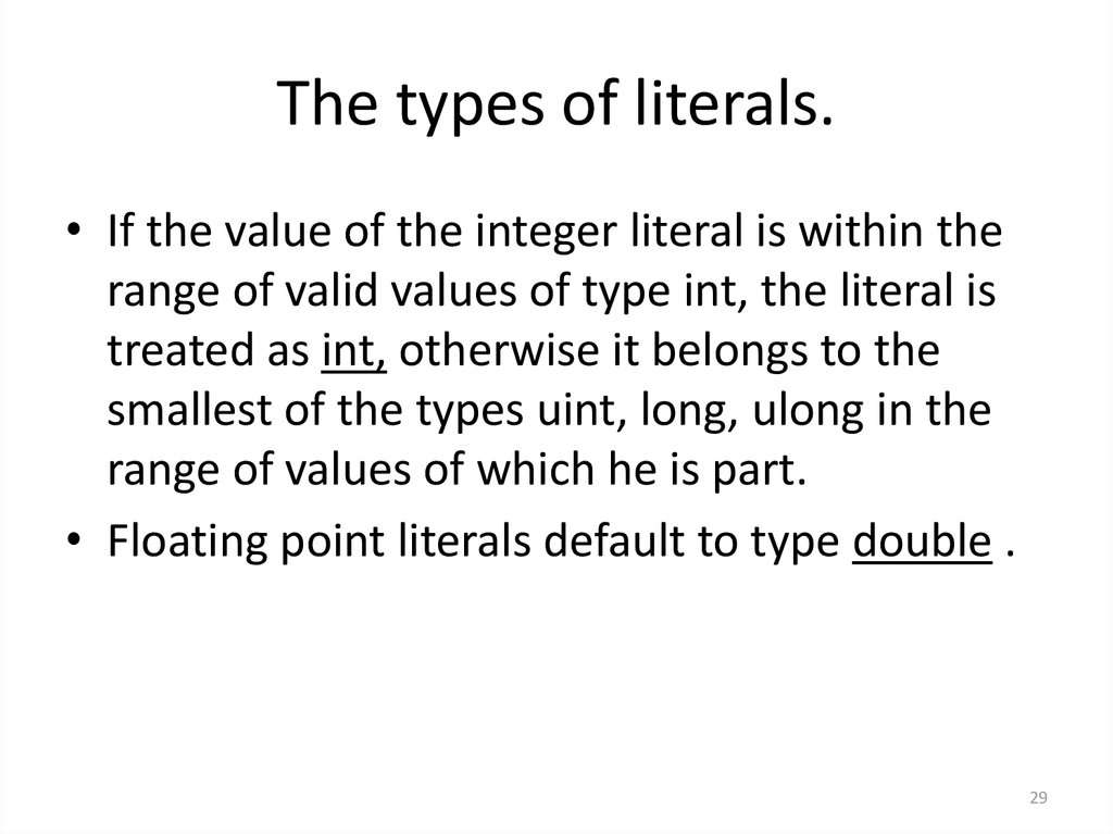 The types of literals.