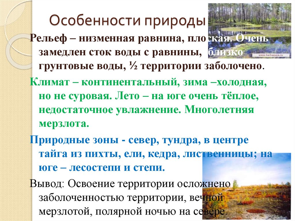 Чем отличается природа западной сибири. Особенности природы. Особенности природы Сибири. Западно-Сибирская равнина особенности природы. Природные особенности Сибири.