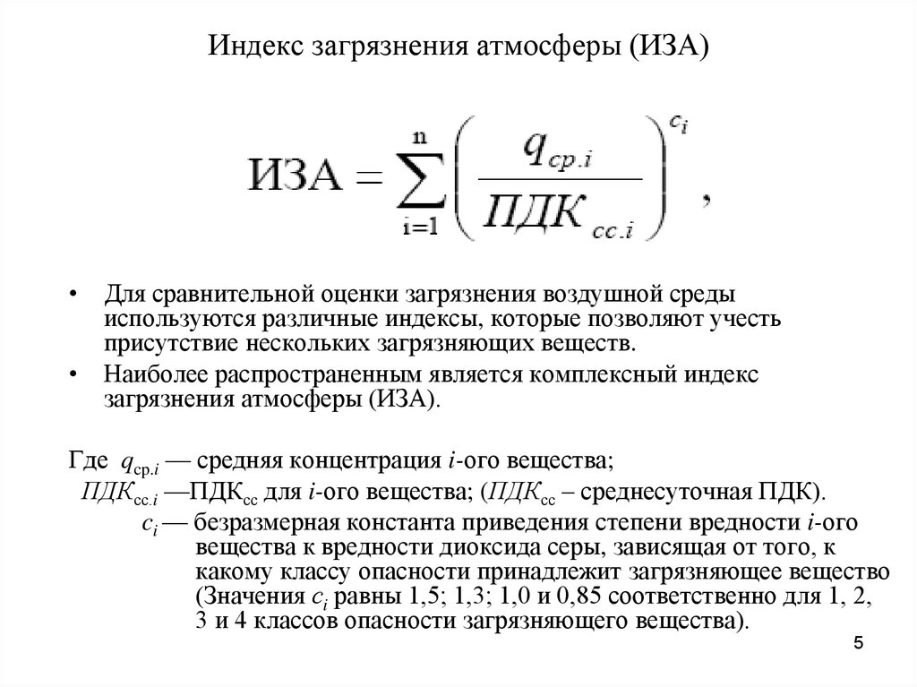 Индекс загрязнения атмосферы карта