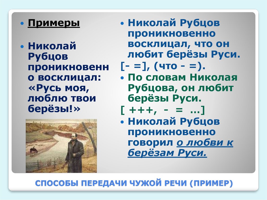 СПОСОБЫ ПЕРЕДАЧИ ЧУЖОЙ РЕЧИ (ПРИМЕР)