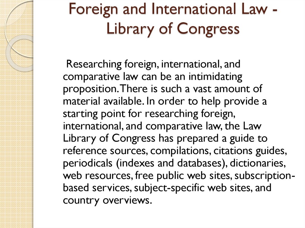 Foreign and International Law - Library of Congress