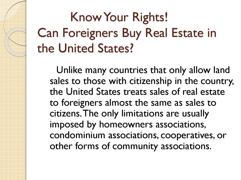 Know Your Rights! Can Foreigners Buy Real Estate in the United States?