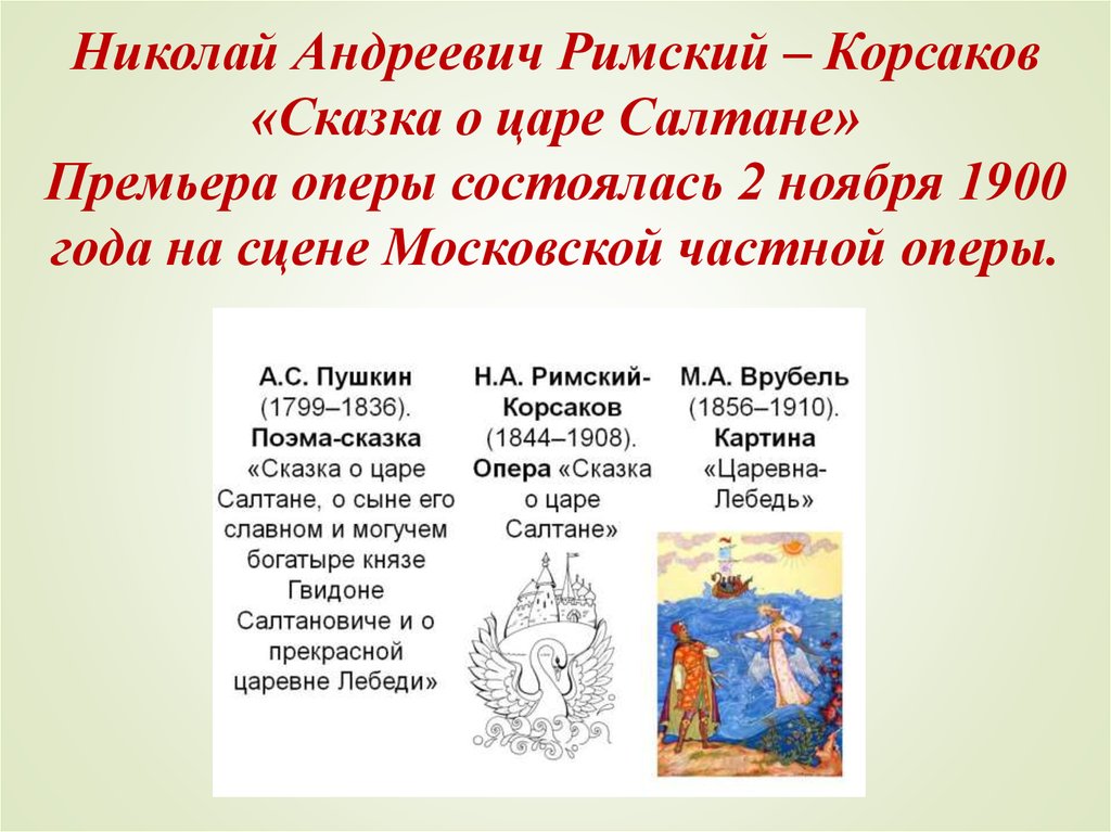 Опера сказка о царе салтане римский корсаков презентация