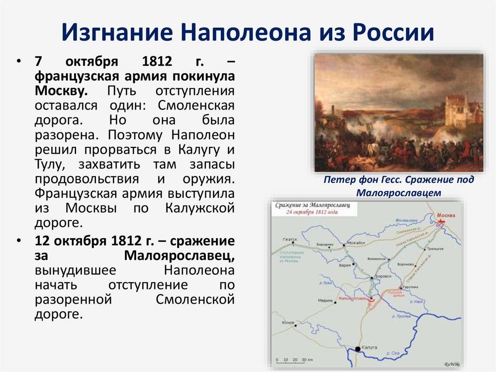 Какие битвы происходили в россии. Изгнание войск Наполеона из России кратко.