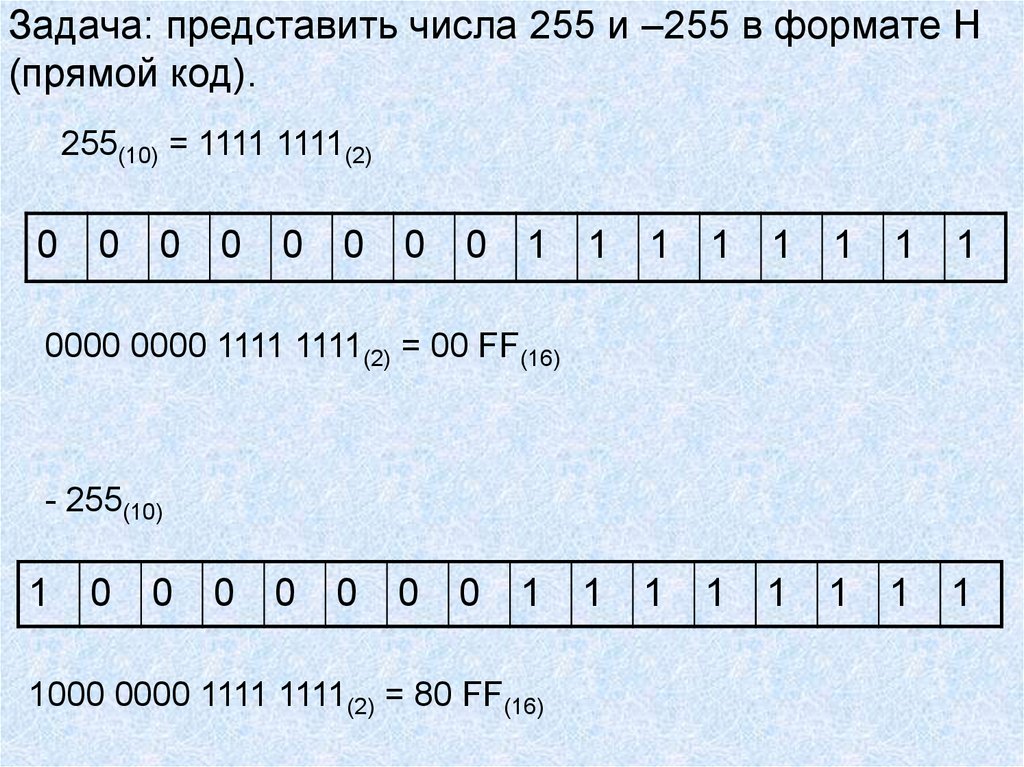 Представьте число 2 8. 1111 Прямой код. Прямой код числа -01111. 255 В прямом коде. Представьте число -255 в.