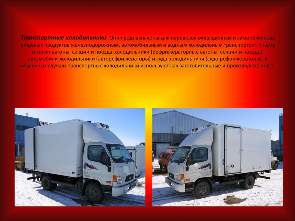 Транспортные холодильники. Они предназначены для перевозок охлажденных и замороженных пищевых продуктов железнодорожным,