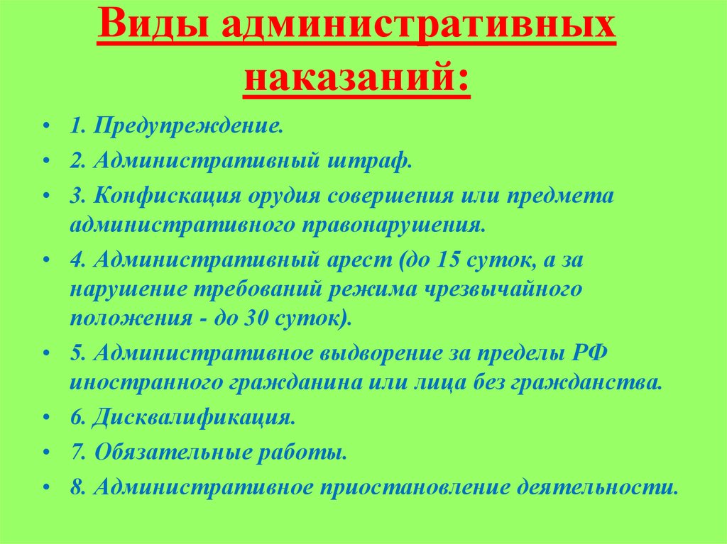 Виды административного наказания статья