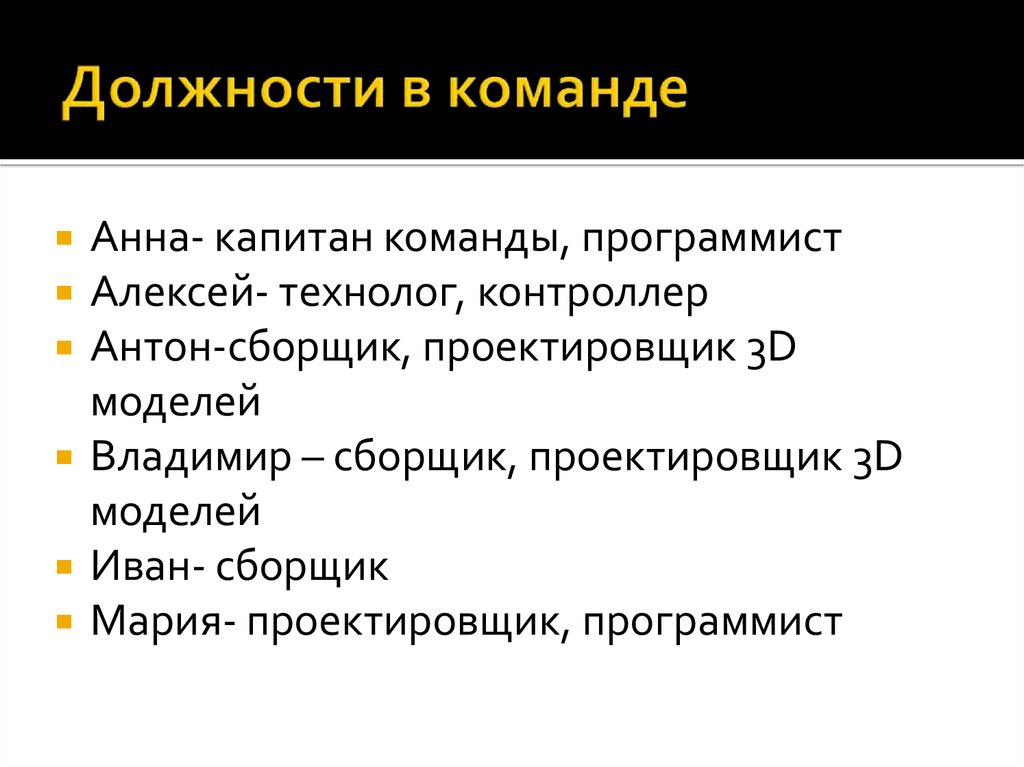 Должности в команде проекта