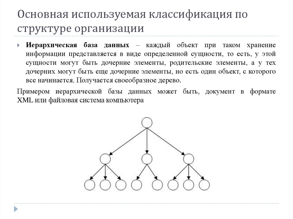 Используя основную. Выбери верный ответ иерархическая БД.