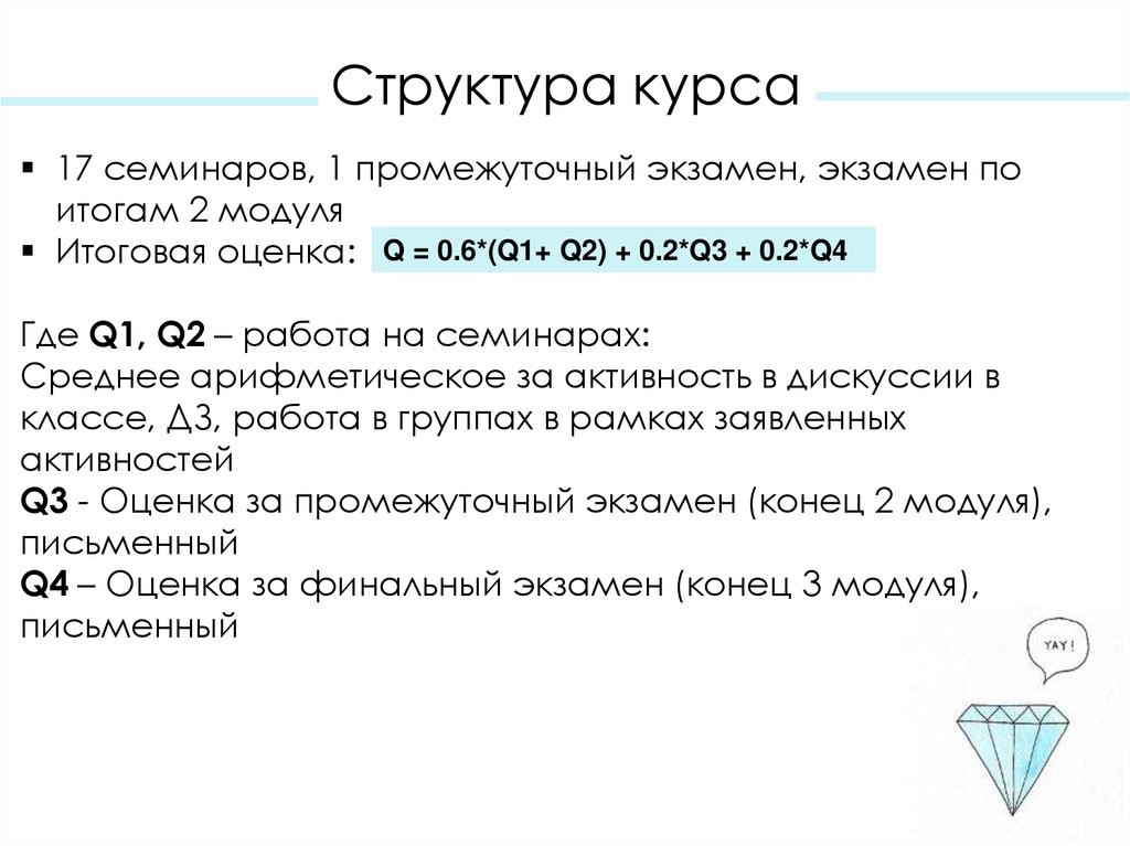 Оценка 66. Структура семинара. Структура курса. Промежуточный экзамен. Курс с 17.