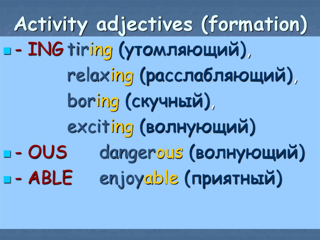 Activity adjectives (formation)