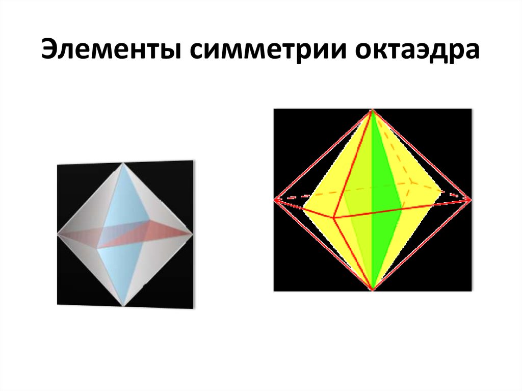 Центр октаэдра. Группа симметрии октаэдра. Элементы симметрии октаэдра. Оси симметрии октаэдра. Плоскости симметрии октаэдра.