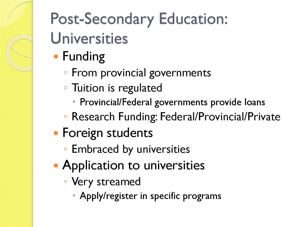 Post-Secondary Education: Universities