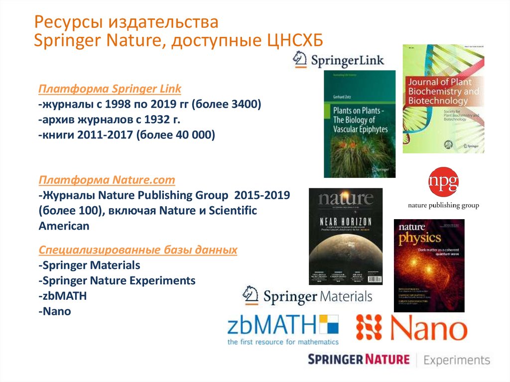 Ресурсы издательства Springer Nature, доступные ЦНСХБ
