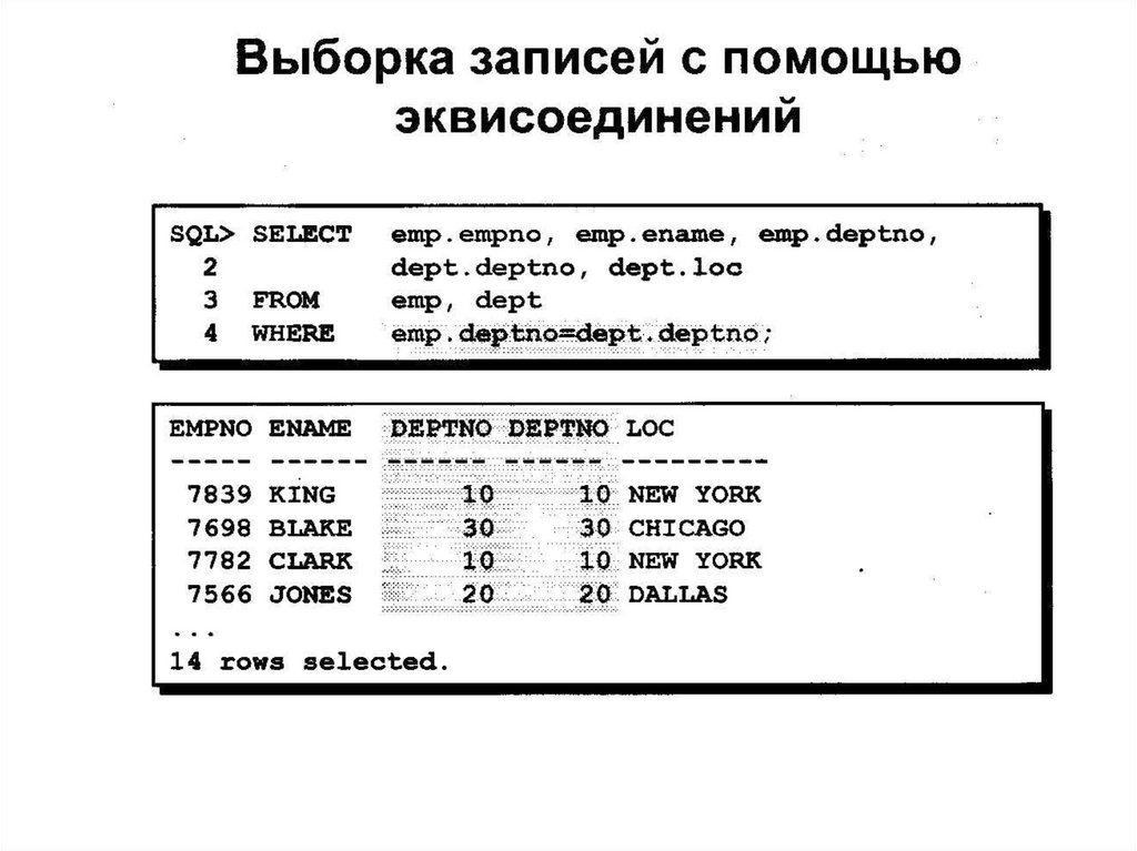 Выборкой записей. Эквисоединения SQL. Эквисоединение SQL. Эквисоединение SQL пример.