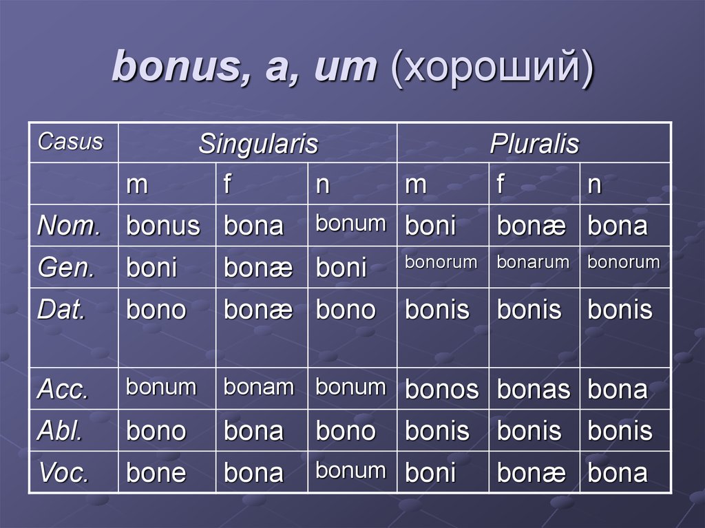 bonus, a, um (хороший)