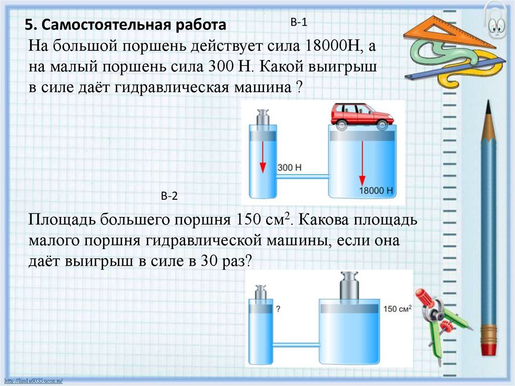 На поршень действует сила 204 кн. Гидравлический поршень физика 7 класс. Выигрыш в силе гидравлической машины. Сила действующая на поршень. Сила давления гидравлического пресса.