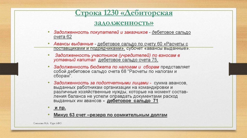 Расшифровка строки 1230 бухгалтерского баланса образец