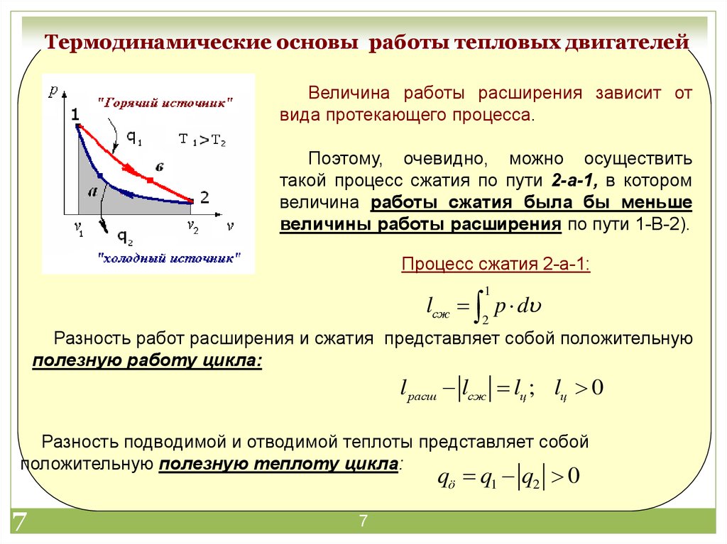 Работа расширения сжатия. Термодинамические основы работы тепловых машин. Условия необходимые для работы тепловых двигателей. Условия работы теплового двигателя. Термодинамические циклы тепловых двигателей.