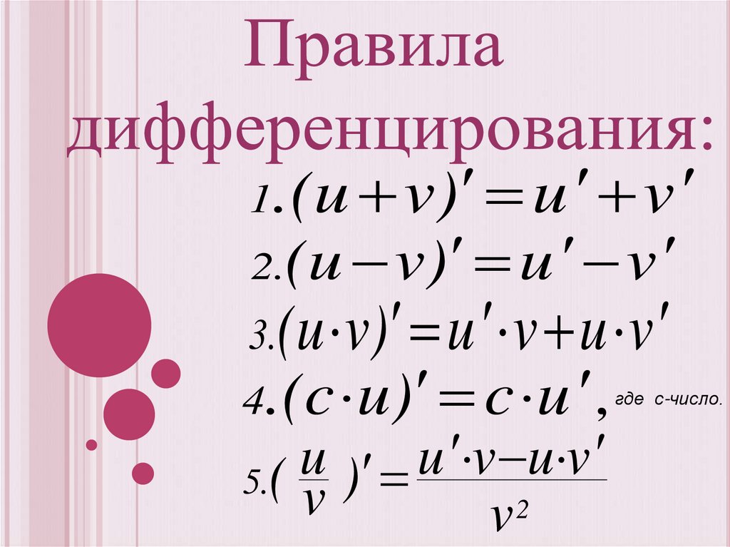 Правила дифференцирования производная суммы. Правила дифференцирования. Правила дифференцирования функций. Формулы дифференцирования. Правило дифференцирования дроби.