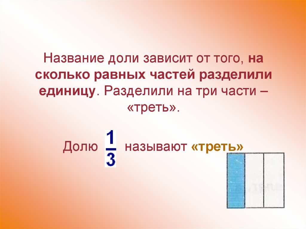 Треть 5 букв. Название долей. Что называется долей. Разделить на доли. Деление на единицу.